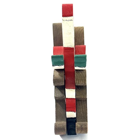 Hand-Carved & Painted Wooden Santa in Sleigh Christmas Decoration 6.5” - Picture 3 of 6